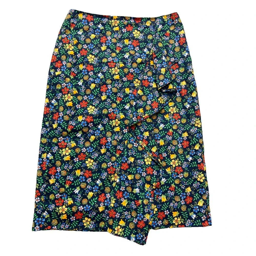 J‎ Crew Liberty Art Fabrics Womens Skirt Size 0 Pencil  Ruffle Multicolor Floral